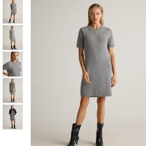 Quince Mongolian Cashmere Short Sleeve Mini Dress Super Soft Grey XS